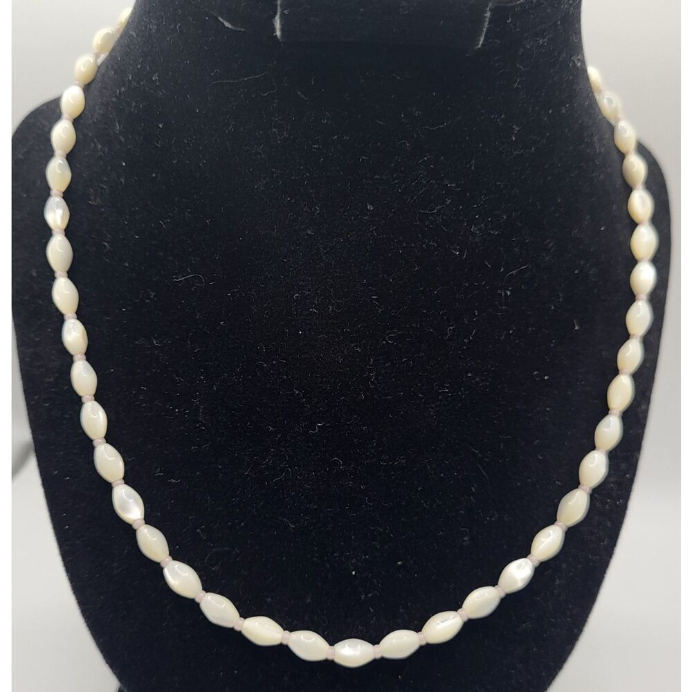 Vtg Mother Of Pearl MOP Abalone Barrel Bead Necklace 18.5in Retro Fashion - Picture 3 of 5